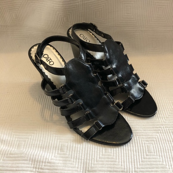 Cato Black Cage Wedge Sandals - Picture 1 of 5
